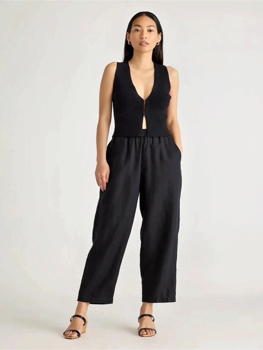 Quince 100% European Linen Wide Leg Pants Black Size Medium NWT
